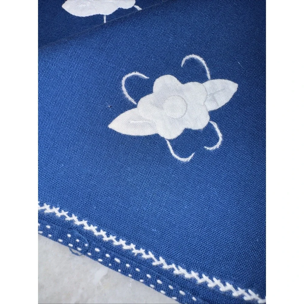 Vintage Navy Blue Applaud White Flowers Napkins Set Of‎ 8